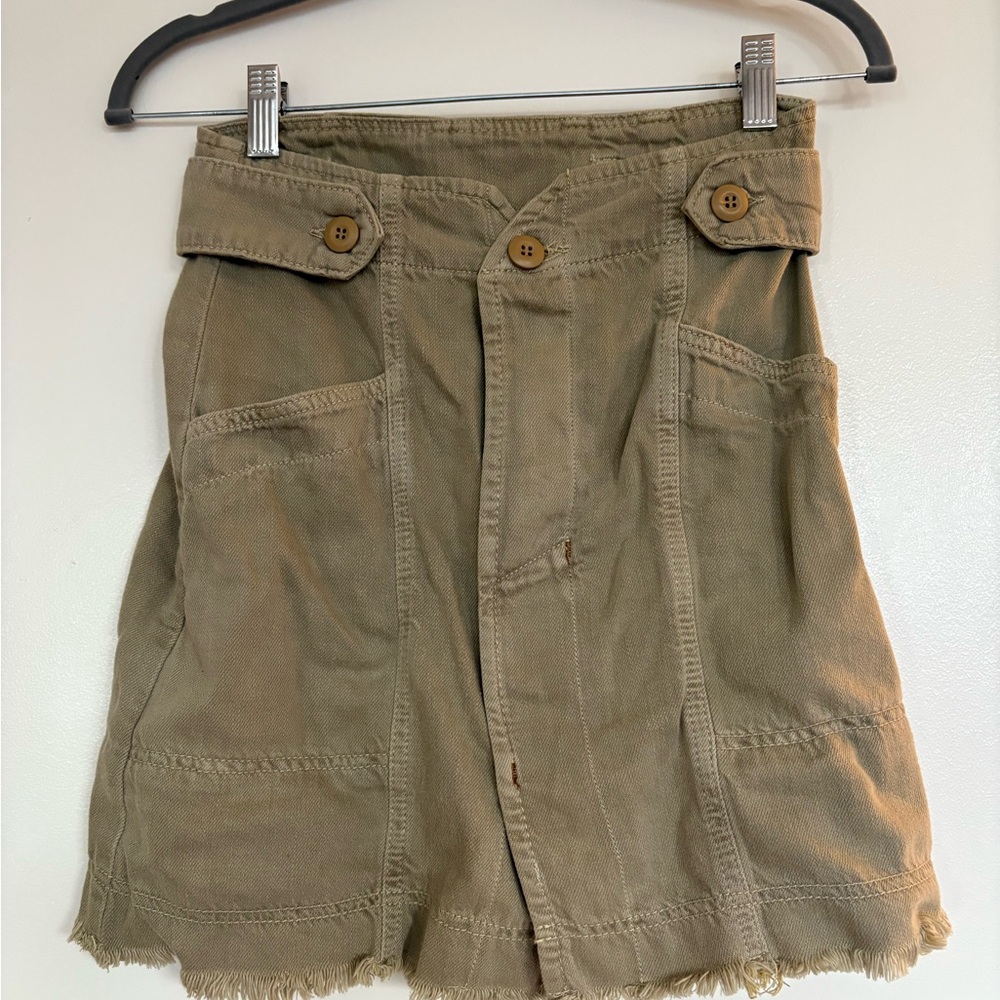 Free People Tan Mini Skirt Distressed High-Waisted